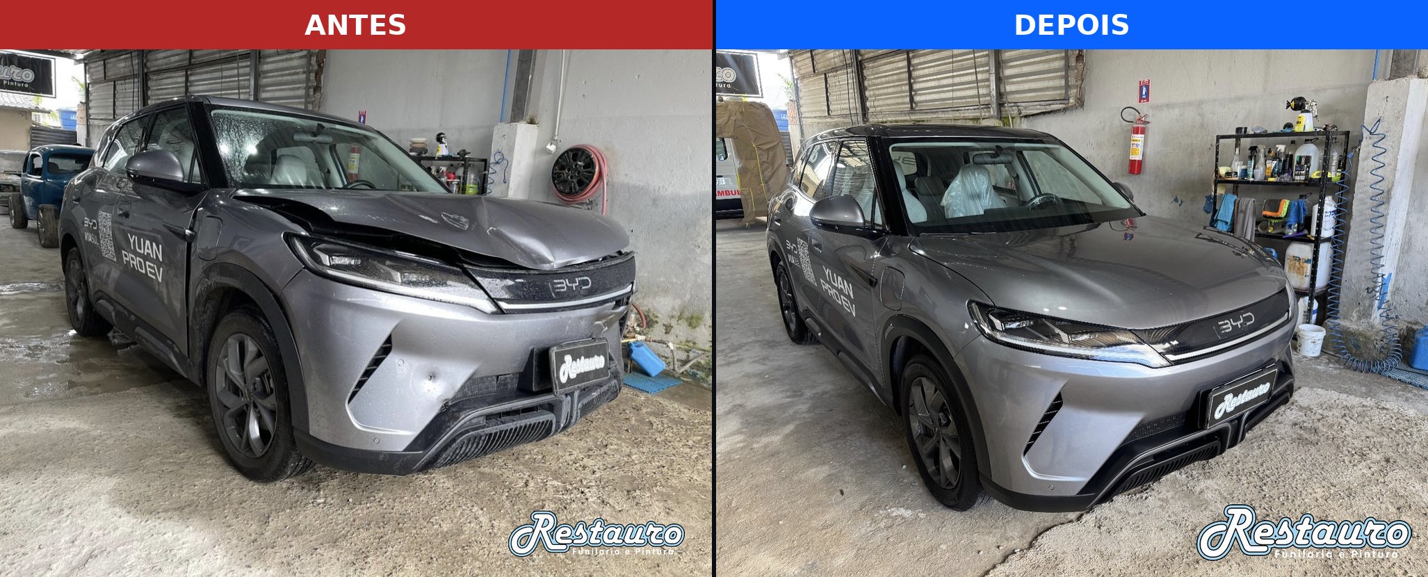 BYD Yuan Pro EV - Antes e Depois (frente)